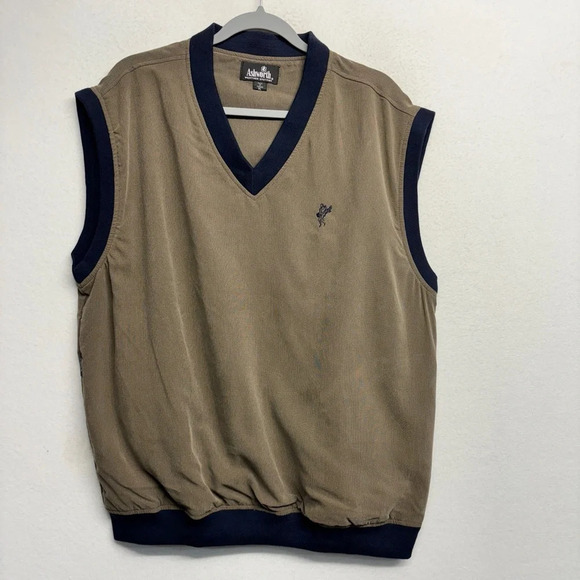 Ashworth Weather Systems Men’s XL Tan Brown Polyester V-Neck Windbreaker Vest - Picture 1 of 6